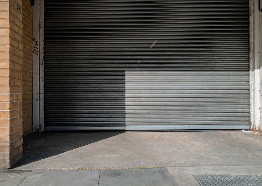 Gray roll up door closed