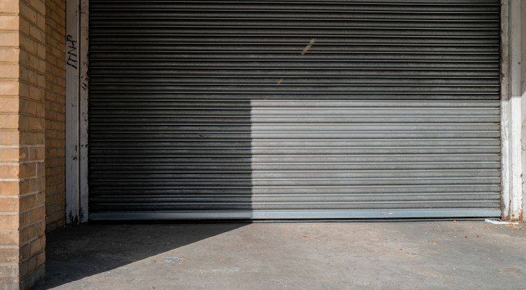 Gray roll up door closed